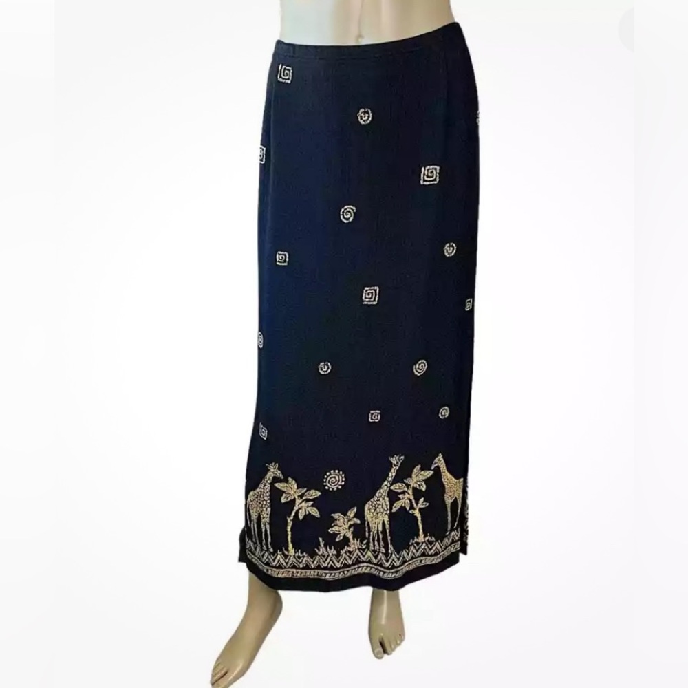 Vintage Womens Safari Maxi Skirt‎ Size 24P Pull On Resort Travel Vacation Artsy